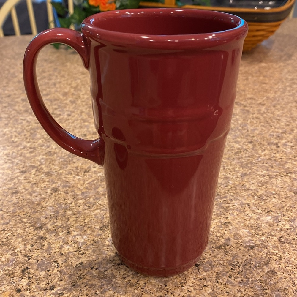Longaberger Tall Travel Pottery Mug Paprika Red Woven Traditions - Picture 6 of 17